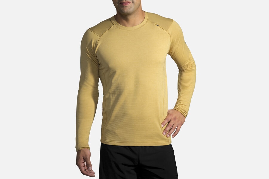 Brooks Men's Notch Thermal Long Sleeve Tops Heather Desert/Desert ( XBGTD7912 )